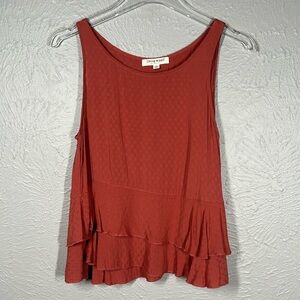 Living Doll Rusty Coral Textured Ruffle Detail Tank Top Size Medium